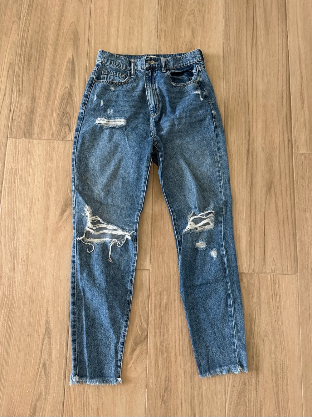 Sneak Peek Distressed Blue Straight Jeans